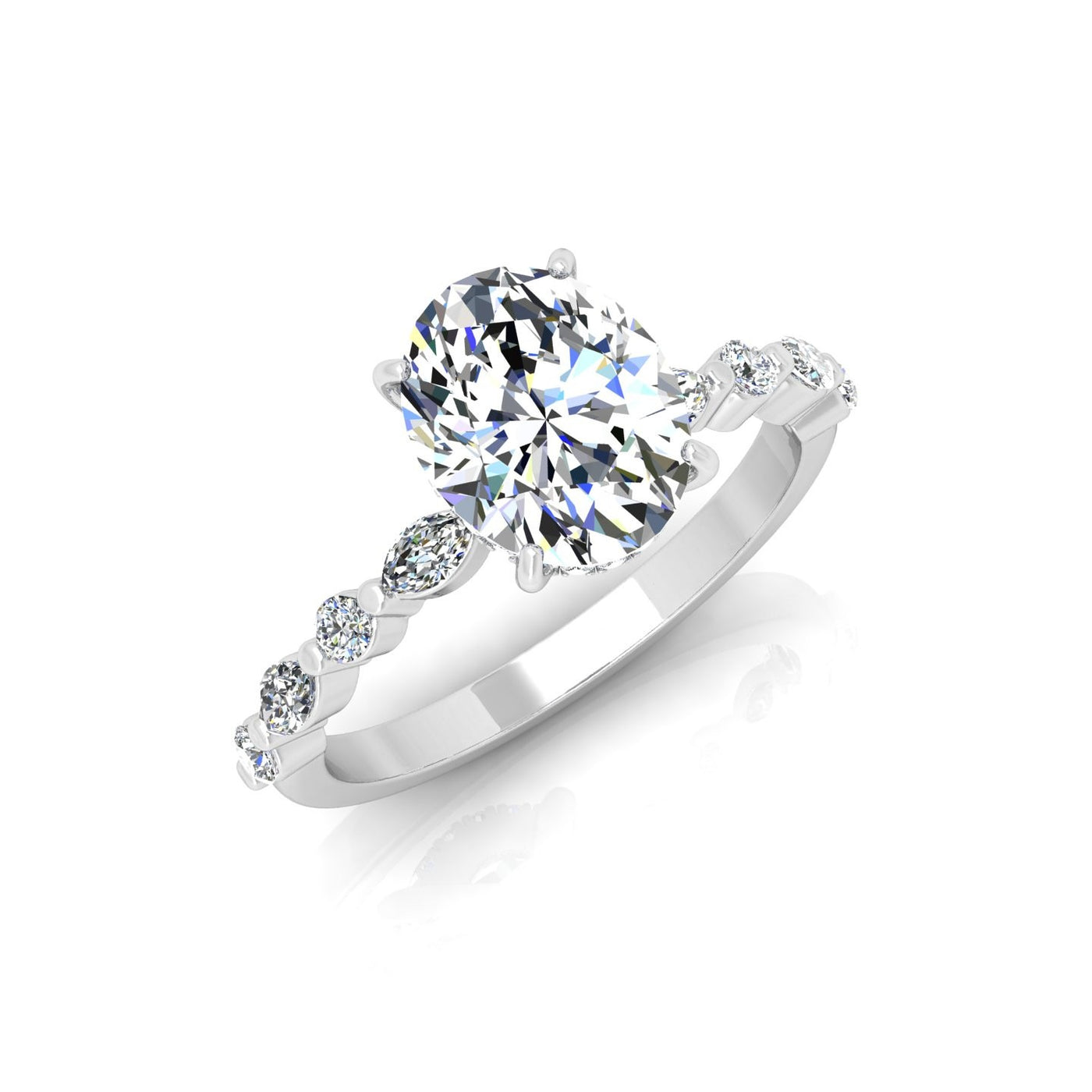 IGI Certified 2.50Ct E/VS Oval With Side Diamond Engagement Ring In Platinum (950)