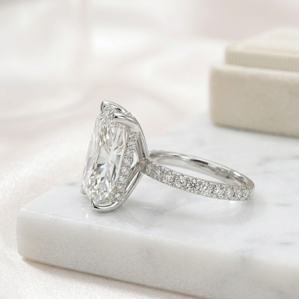 7.50CT IGI Certified Diamond Radiant Cut Hidden Halo Women's Engagement Ring - Platinum