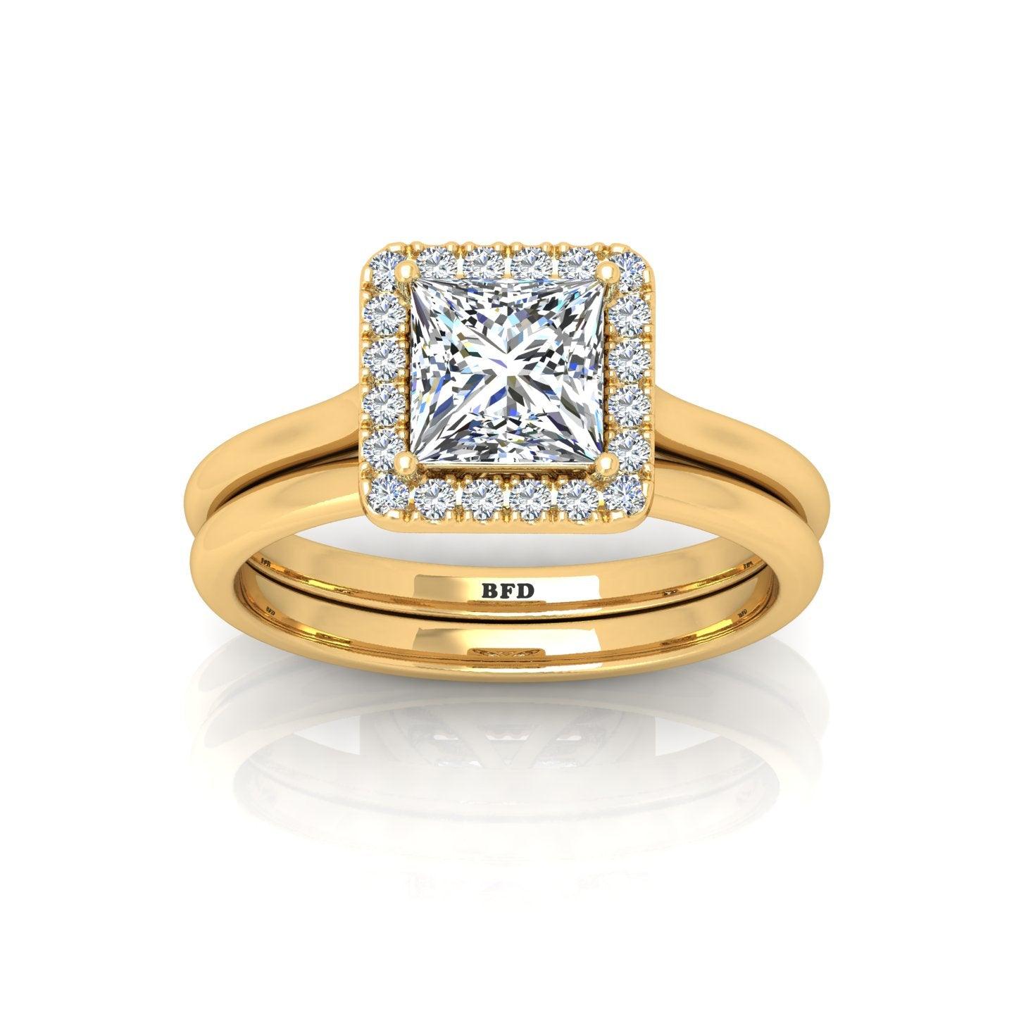 Certified Princess Diamond Halo Engagement Ring With Matching Band 1.20Carat