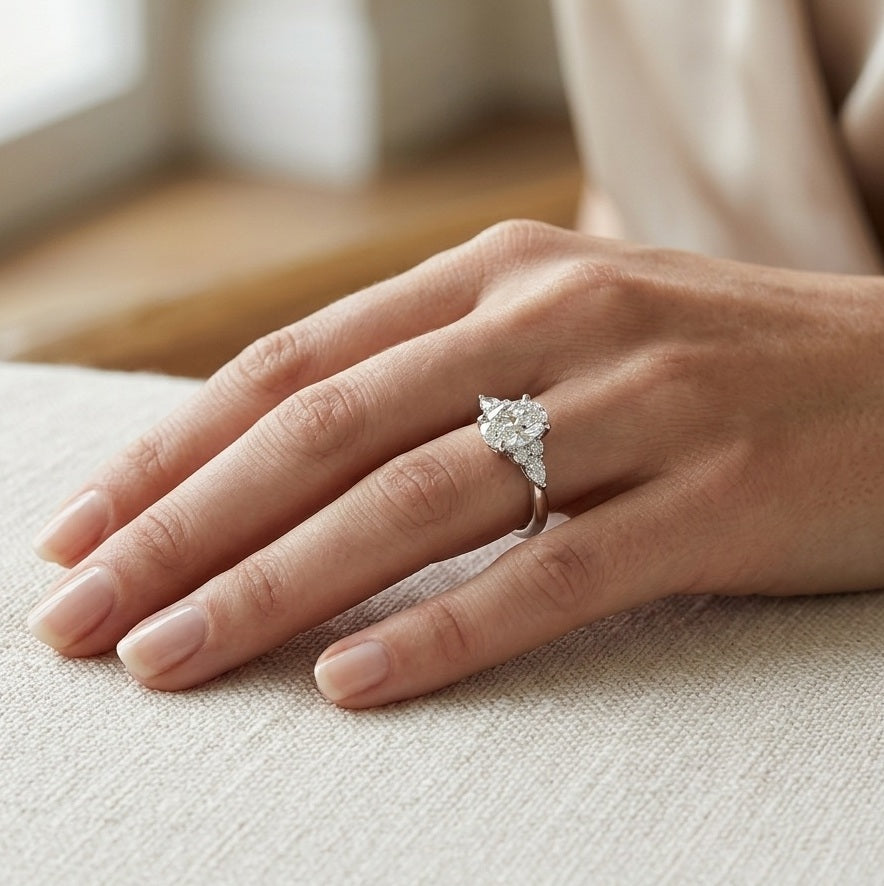 IGI 3.00CT Oval Lab Diamond Engagement Ring - ( Platinum and 18k Gold)