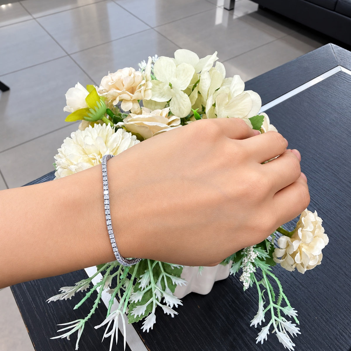 2.00ct Round Diamond Tennis Bracelet - 9k White Gold (Angle View 3)
