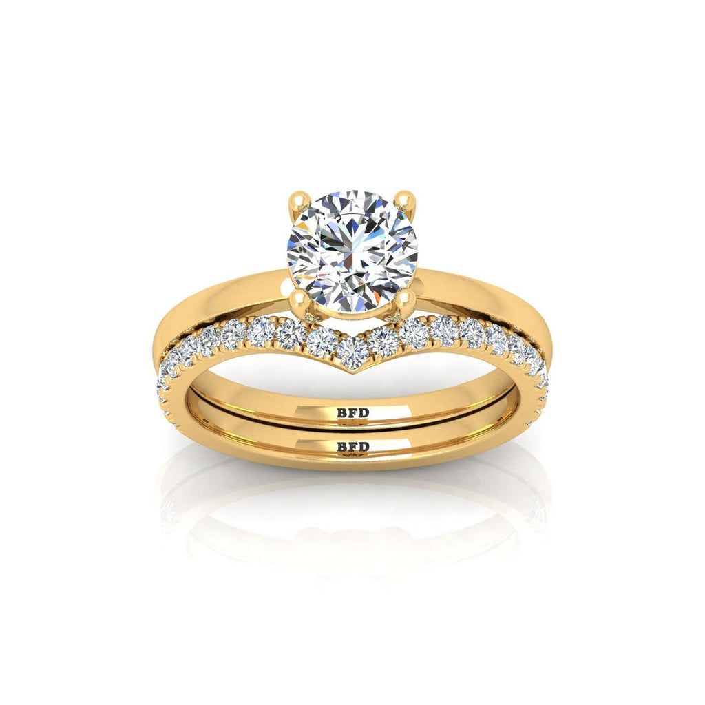 Certified 4 Claw Round Diamond Solitaire Ring With Curved Matching Band
