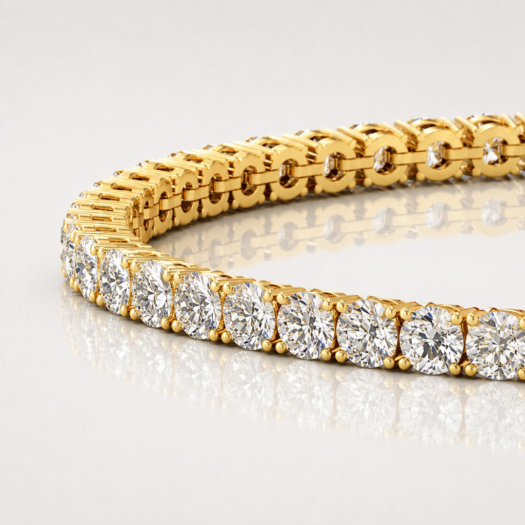 Natural 16.14 Carat Round Diamond 4-Prong Tennis Bracelet in 18k Yellow Gold