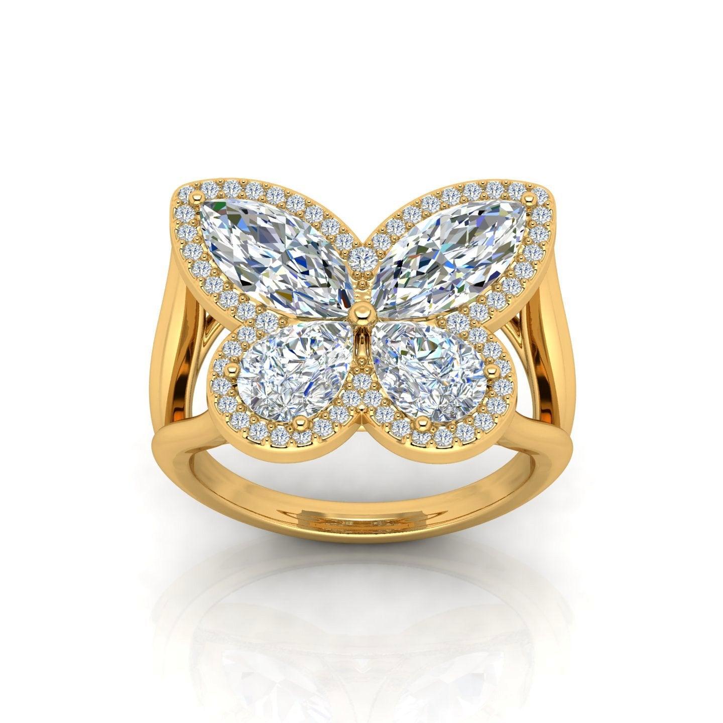 D/VS 4.00 Carat Butterfly Design Vintage Look Engagement Ring - amadadiamonds