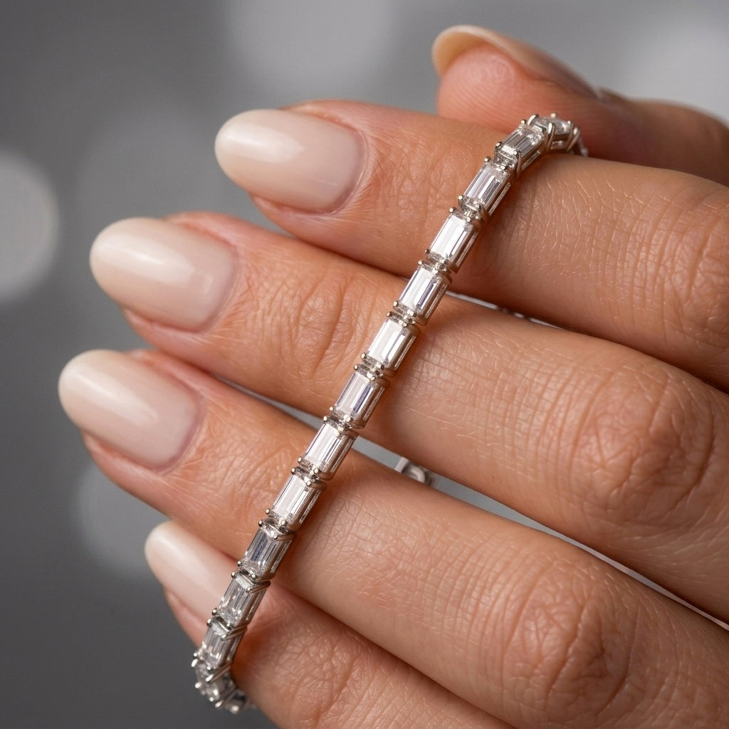 Emerald Diamond Tennis Bracelet - White Gold (Angle View 3)