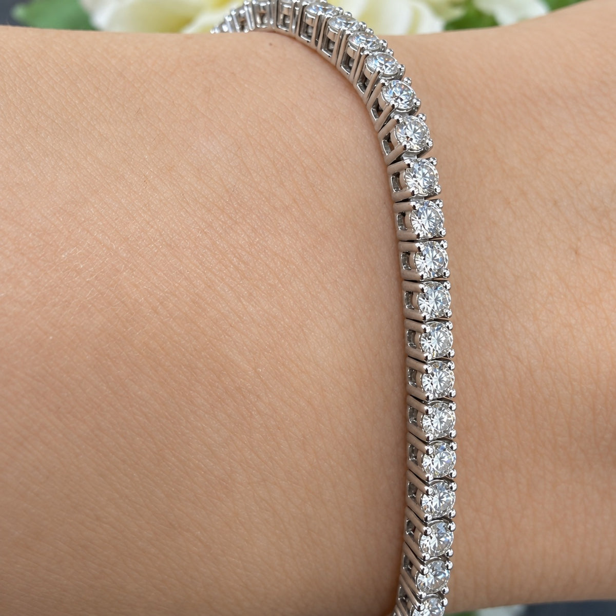 3.00ct Round Diamond Tennis Bracelet - 9k White Gold (Angle View 3)