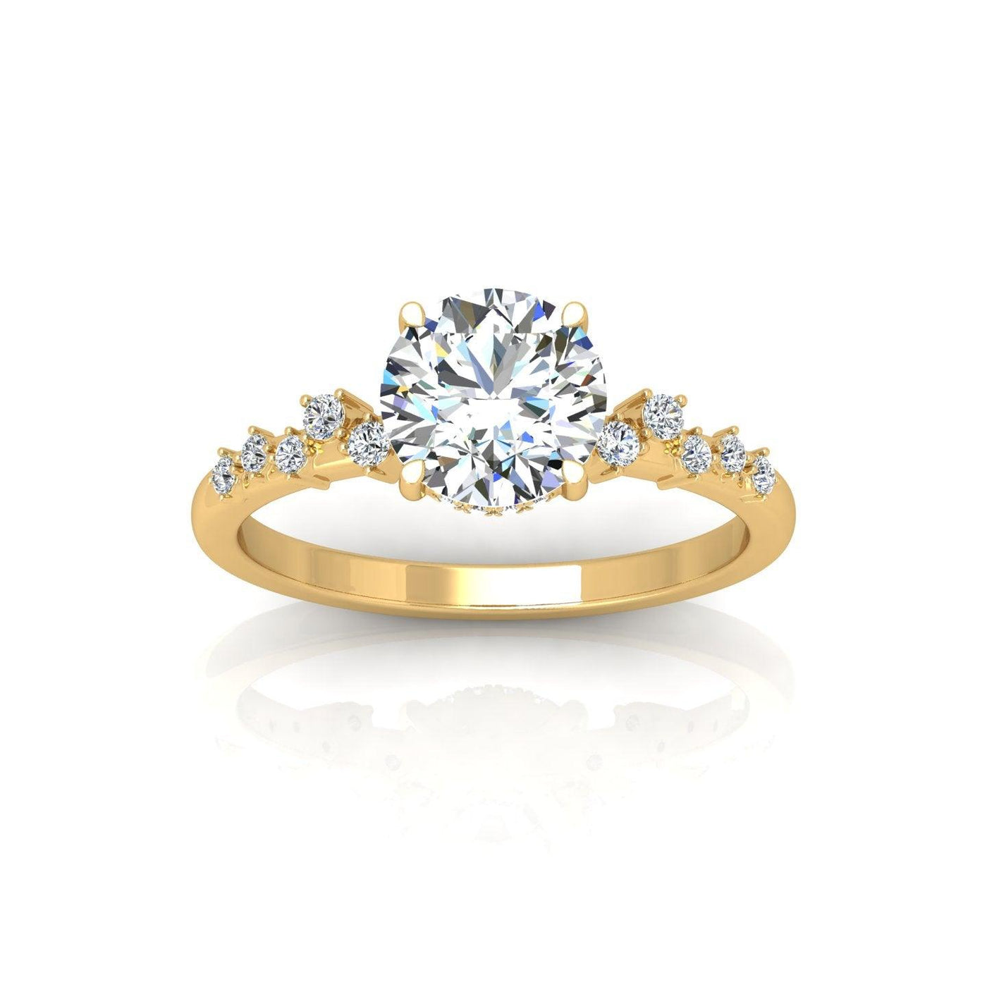 Certified Round Diamond Designer Hidden Halo Engagement Ring