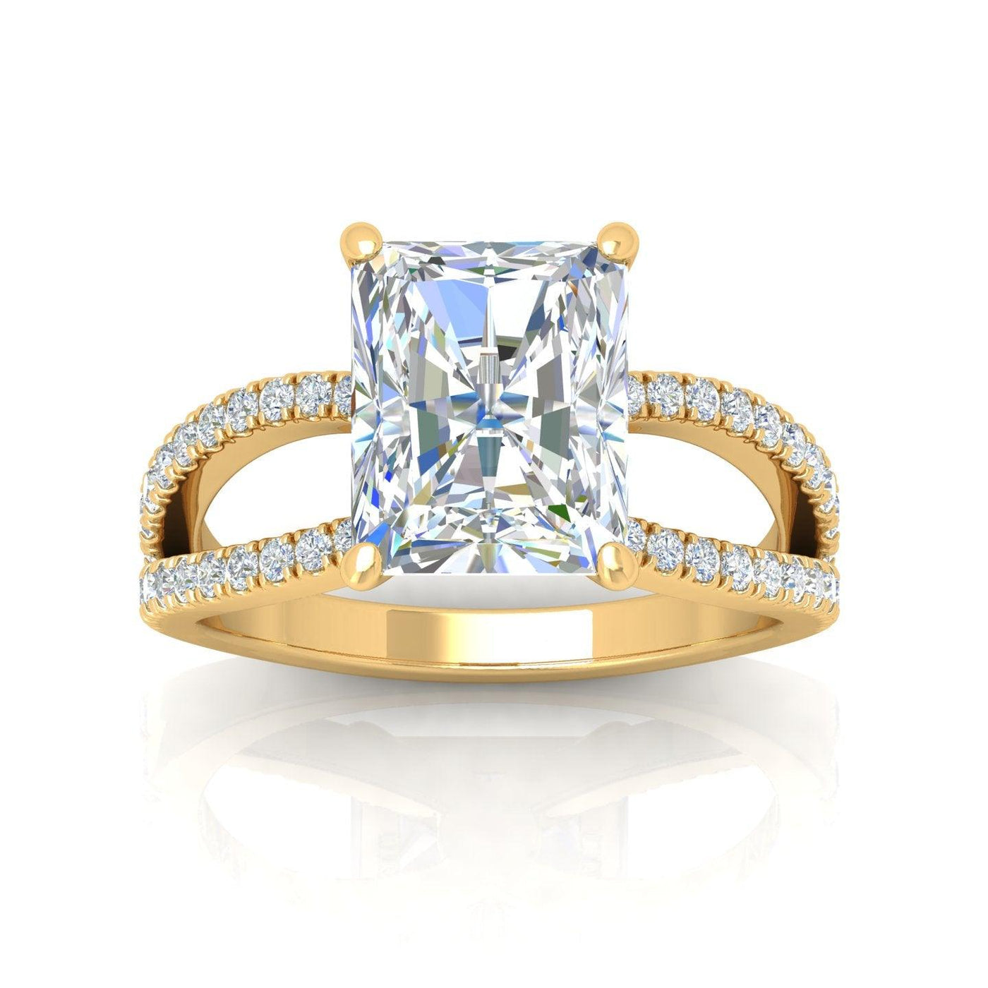 Radiant Diamond Split Shank Engagement Ring in 18k Gold / Platinum 3.50Ct