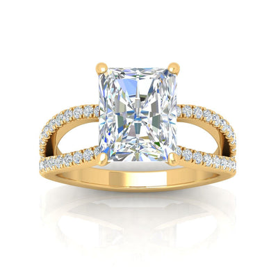 Radiant Diamond Split Shank Engagement Ring in 18k Gold / Platinum 3.50Ct