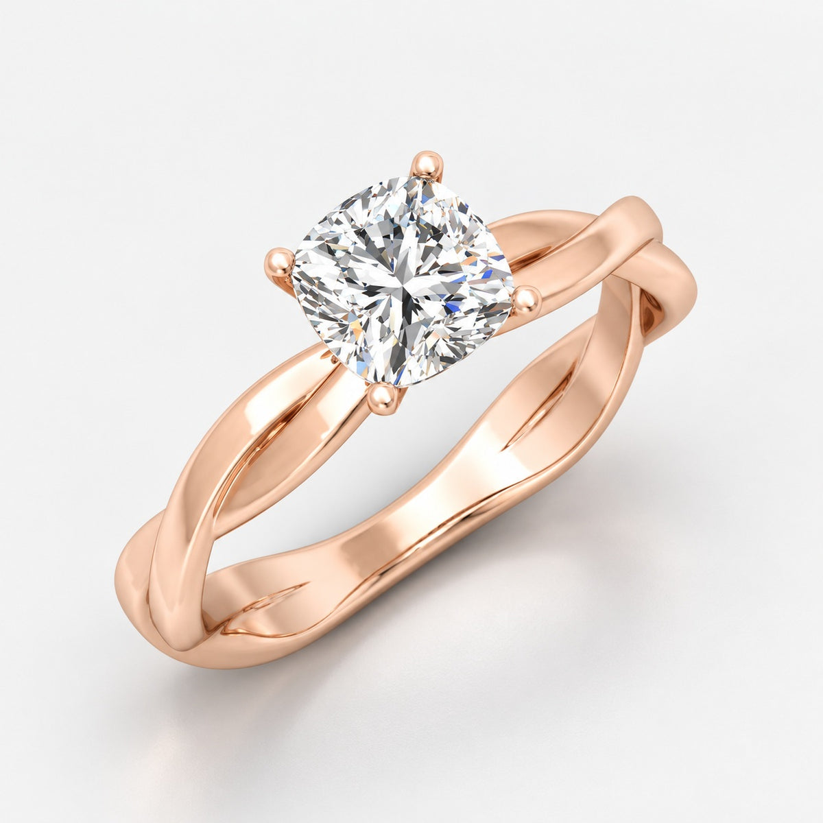 Twisted IGI Certified Classic Cushion Diamond Solitaire Engagement Ring in Gold & Platinum
