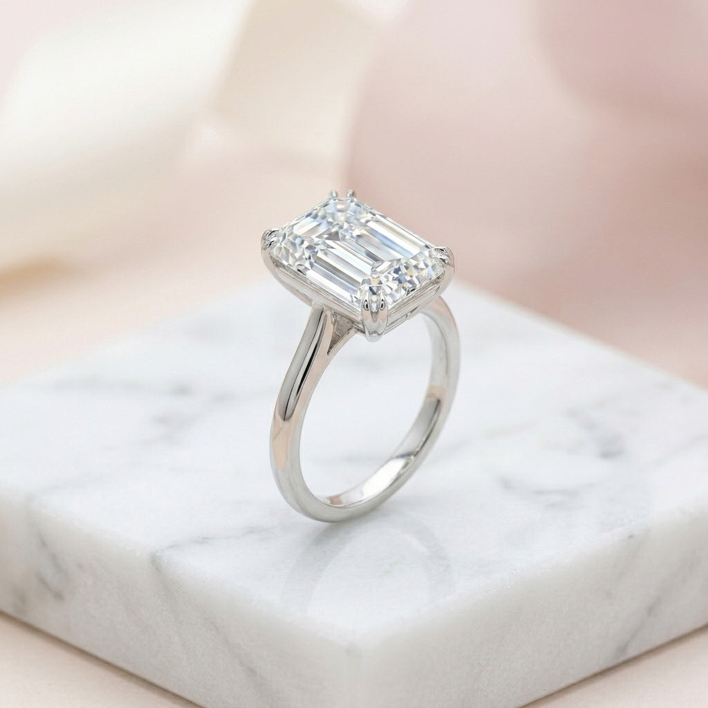 IGI Certified 11.00CT Emerald Cut Lab Grown Diamond Engagement Ring