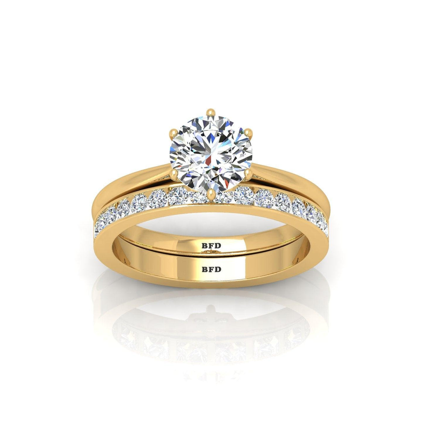 Certified 6 Claw Round Diamond Solitaire Ring With Matching Band