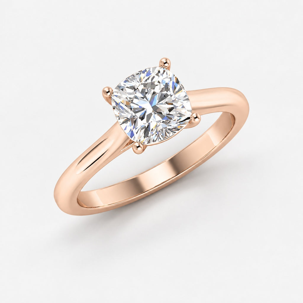 IGI Certified Classic Claw Setting Cushion Diamond Solitaire Engagement Ring in Gold & Platinum