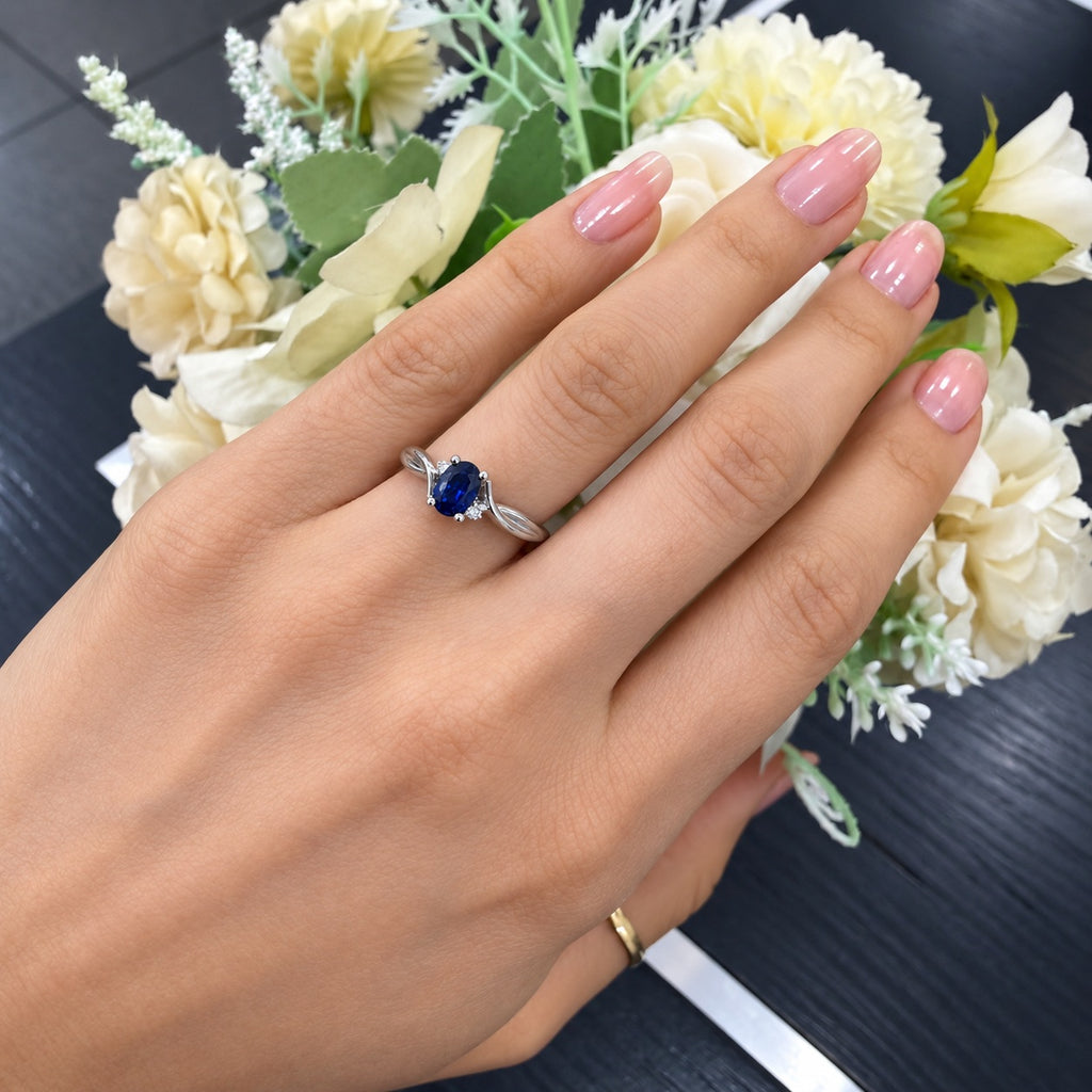 1.00Ct Twisted Blue Sapphire Oval With Side Diamond Engagement Ring 950 Platinum
