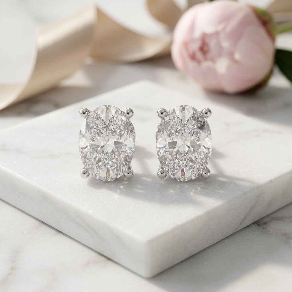 GIA Certified 2.00Ct Oval Diamonds Stud Earring In Platinum