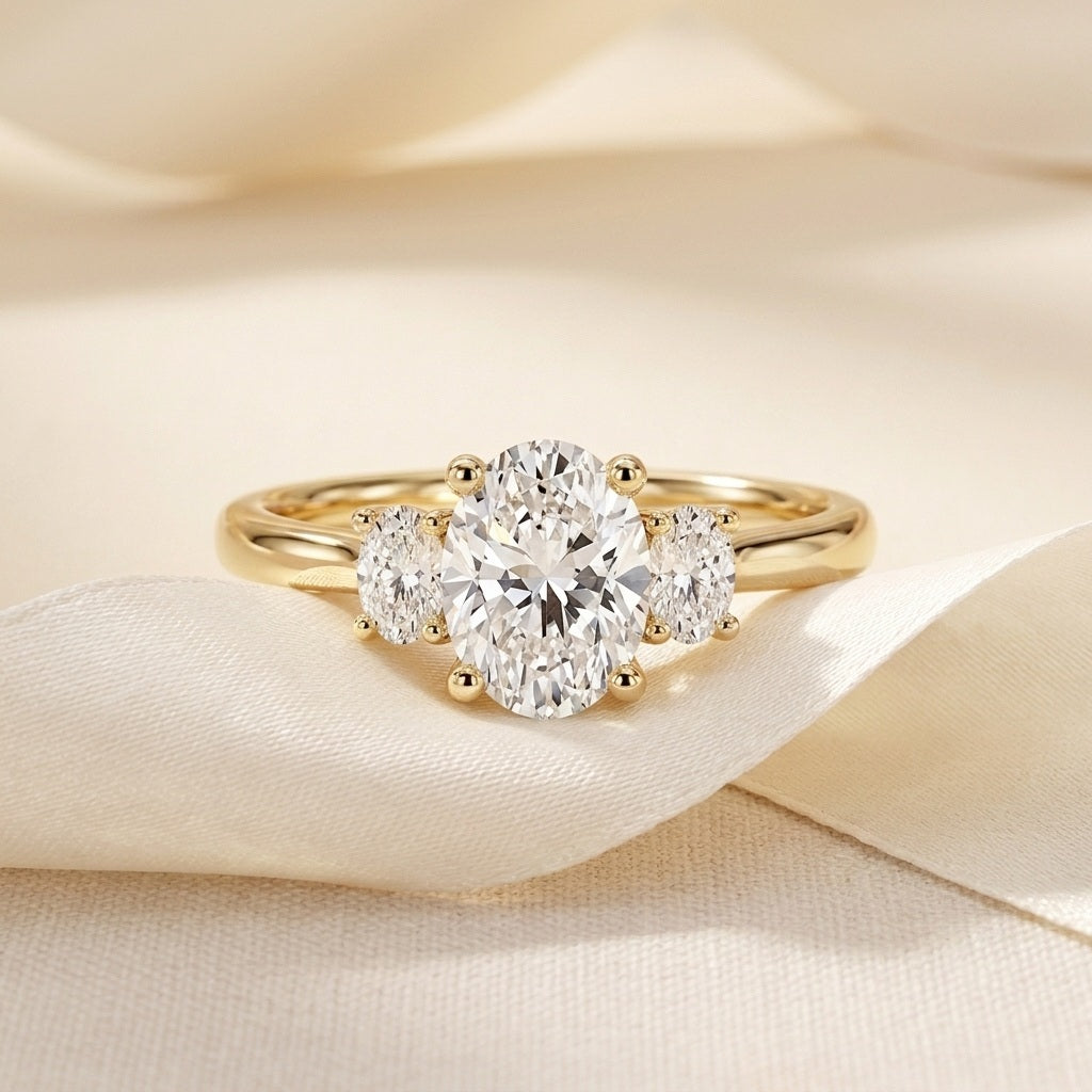 IGI Certified Oval Lab Grown Diamond Three Stone Engagement Ring - E/VS