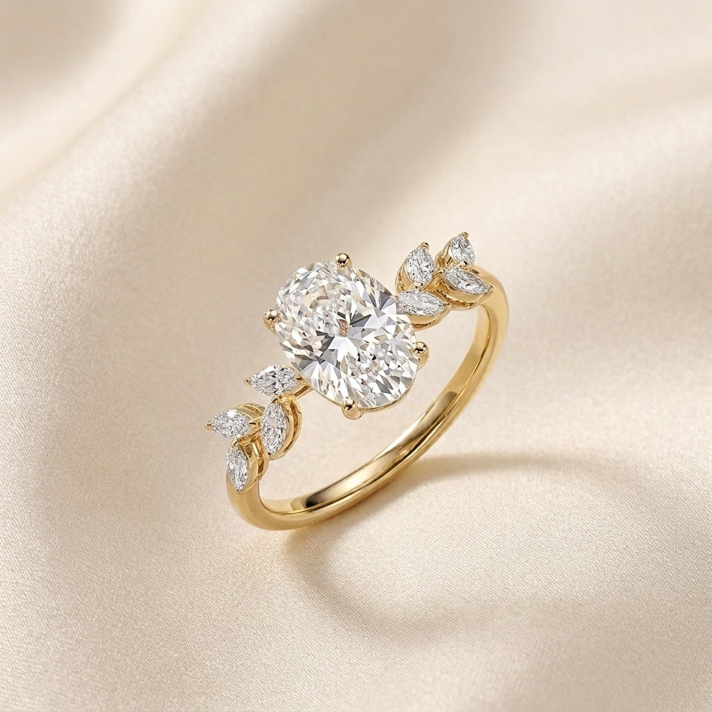 IGI Certified Oval & Side Lab Diamond Designer Engagement Ring - E/VS