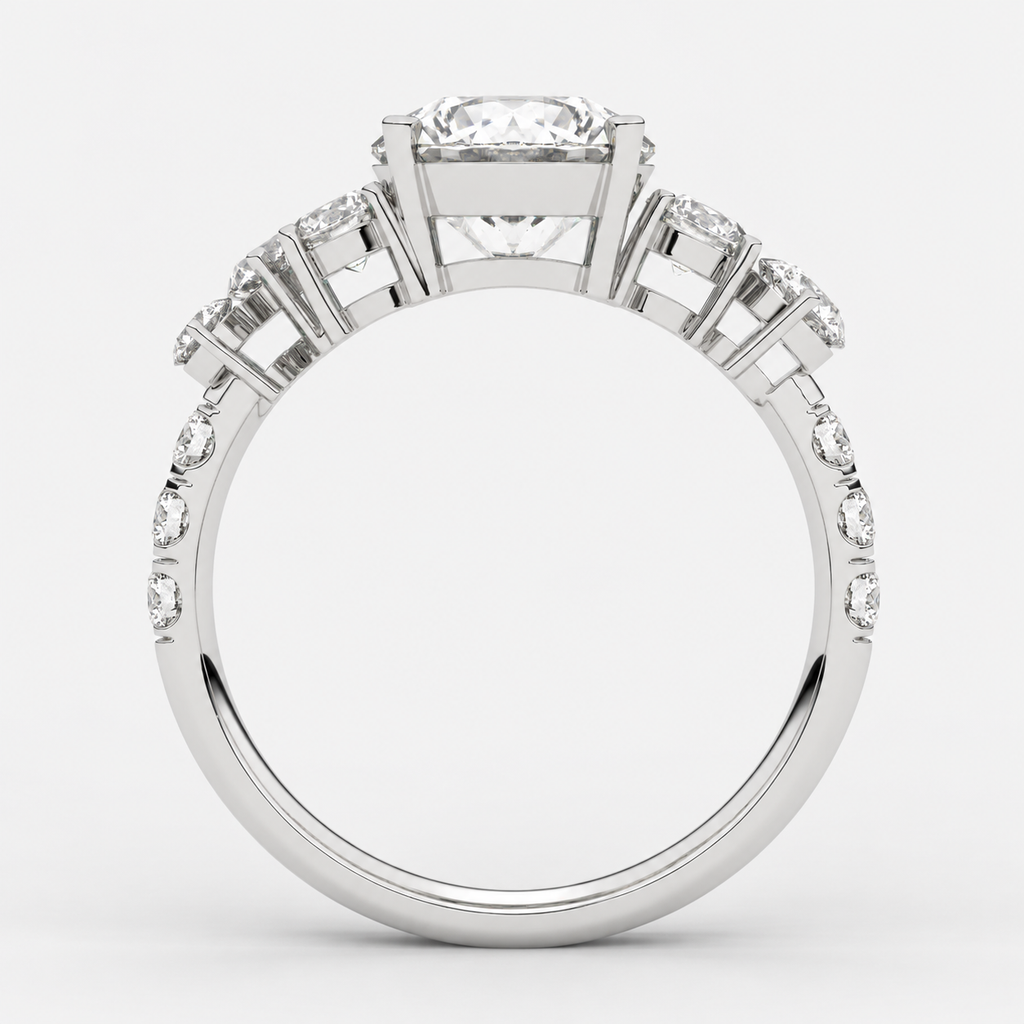 Round Diamond Engagement Ring Platinum Labgrown 3.00 Ct Solitaire with side Diamond