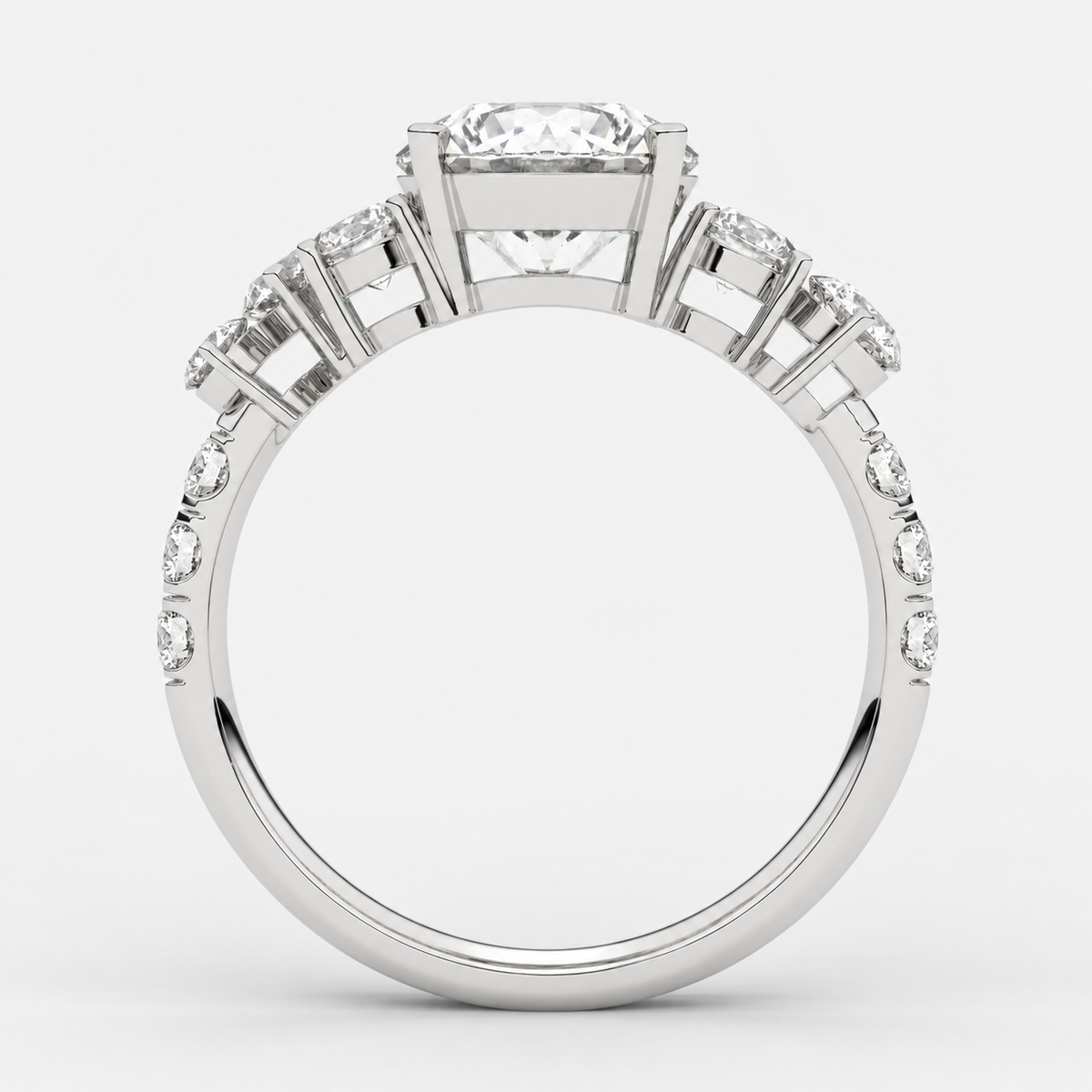 Round Diamond Engagement Ring Platinum Labgrown 3.00 Ct Solitaire with side Diamond