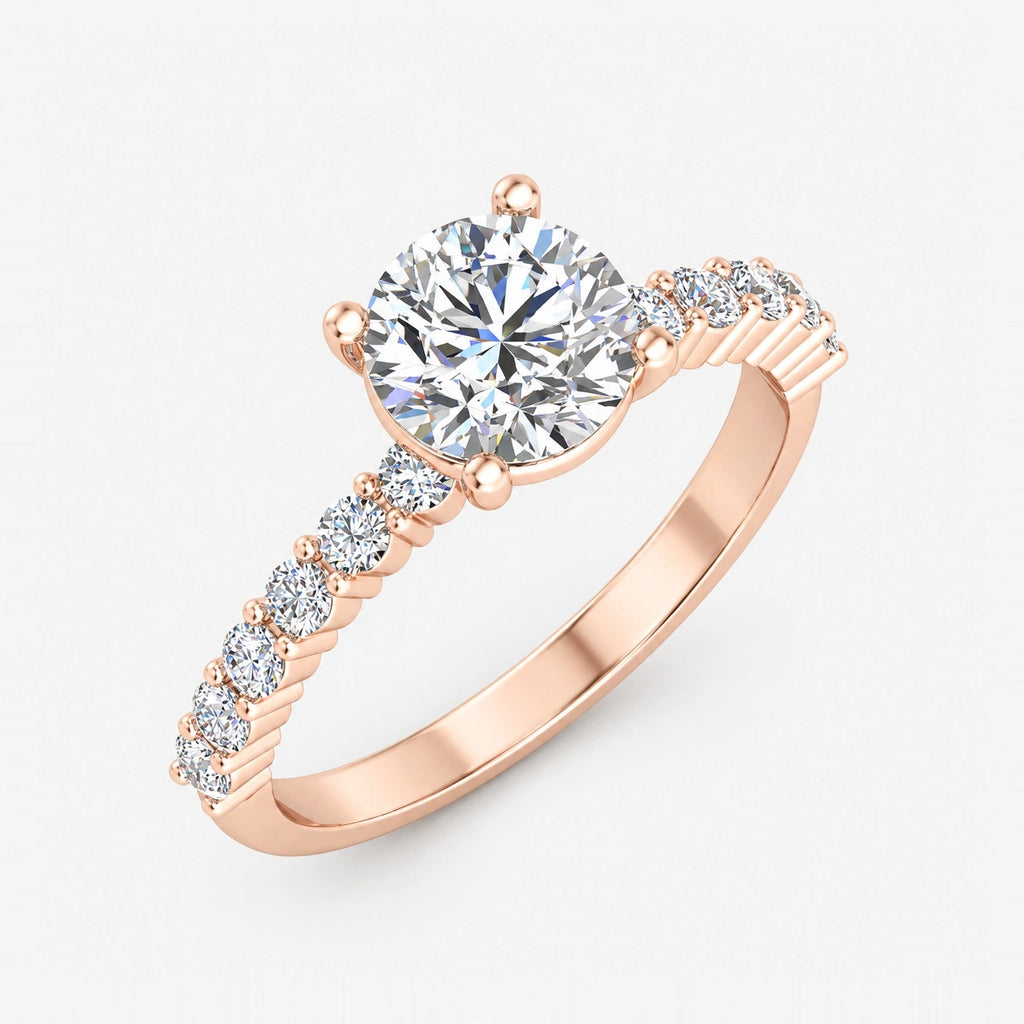 IGI Certified Lab Grown Classic Round Brilliant Cut Diamond Engagement Ring with a Pavé Band in Gold & Platinum – 1–5Ct