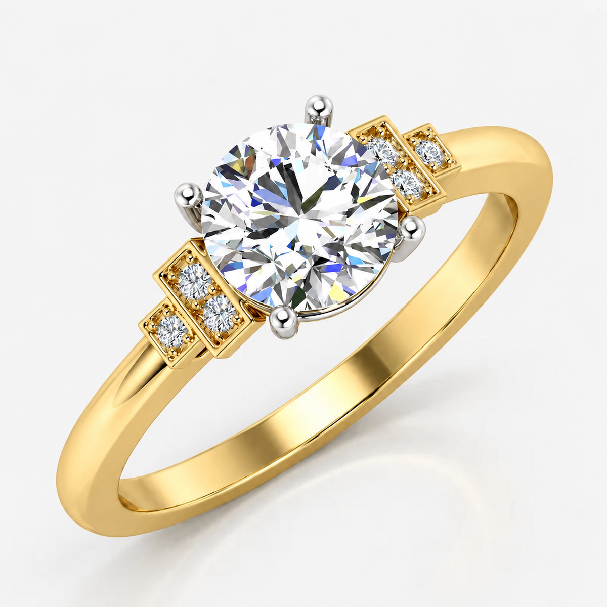 IGI Certified Lab Grown Round Brilliant Cut Art Deco Diamond Engagement Ring in Gold & Platinum – 1–5Ct