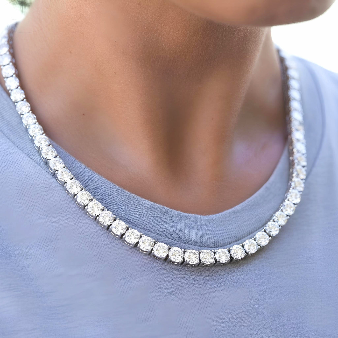 D/VS 55.00Ct Lab Round Diamond Tennis Necklace in UK Hallmarked Gold - 22inches