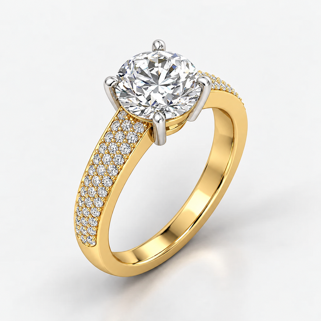 IGI Certified Lab Grown Round Diamond Solitaire Engagement Ring with Side Diamond Accents in Gold & Platinum - 1-5ct