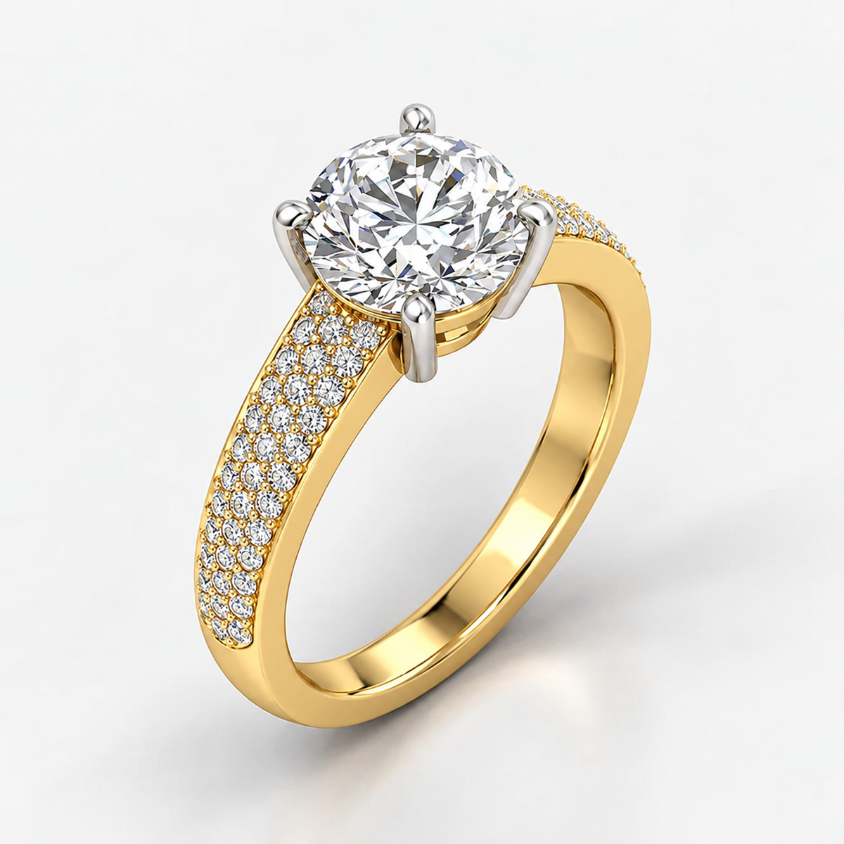IGI Certified Lab Grown Round Diamond Solitaire Engagement Ring with Side Diamond Accents in Gold & Platinum - 1-5ct