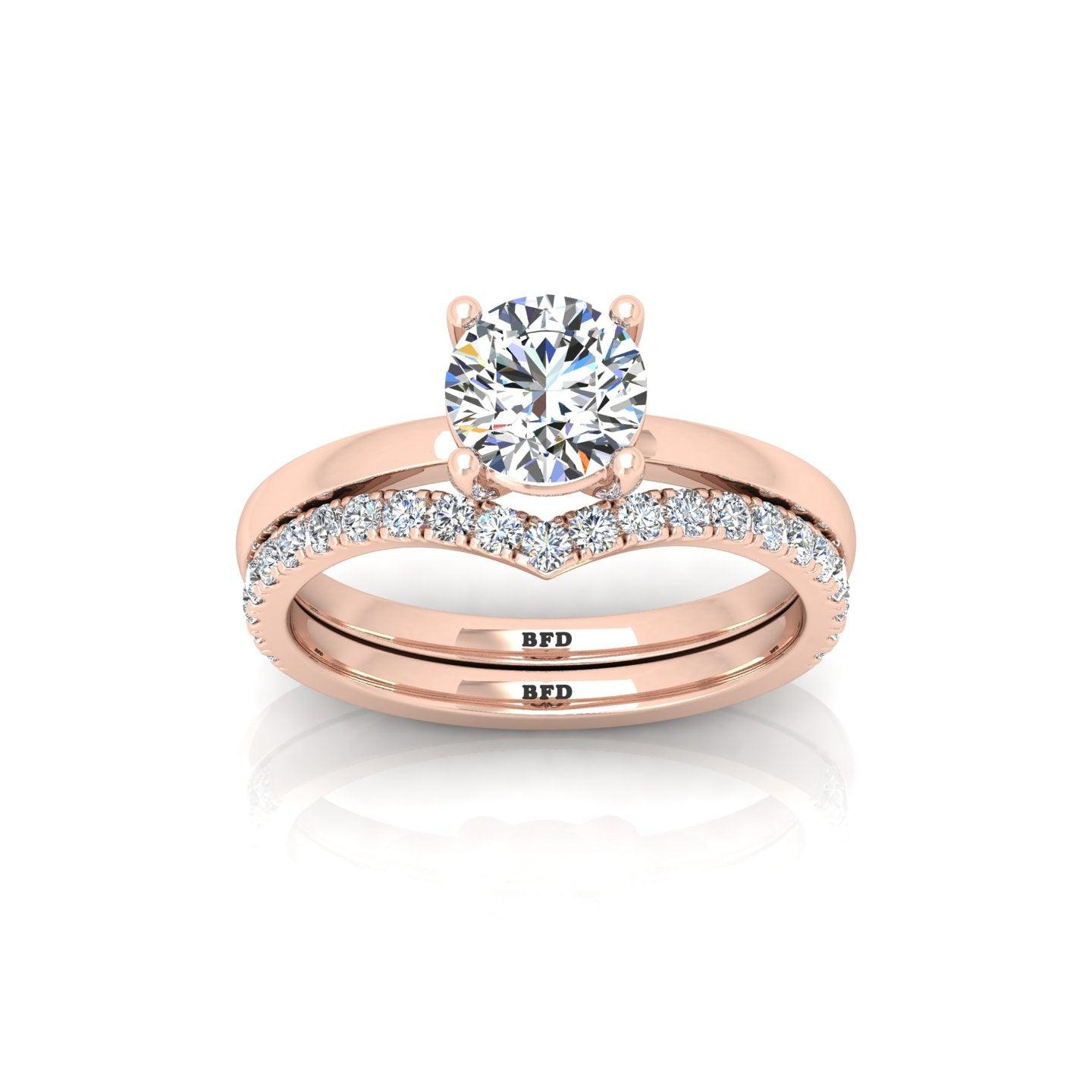 Certified 4 Claw Round Diamond Solitaire Ring With Curved Matching Band
