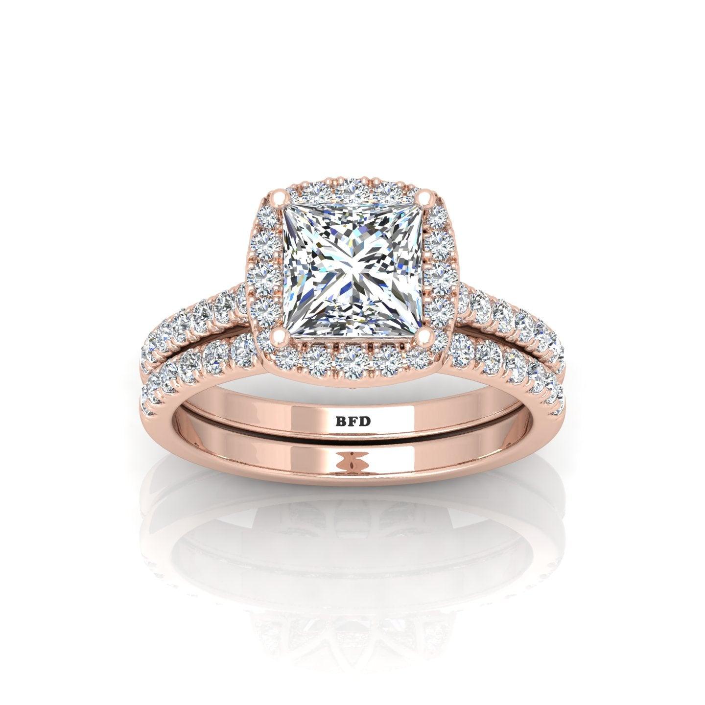 Certified Princess Diamond Halo Engagement Ring With Matching Band 2.00Carat