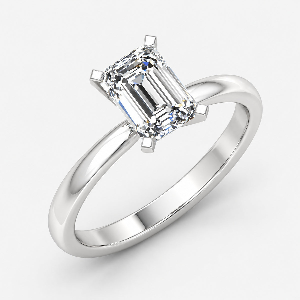 Classic Solitaire IGI Certified Emerald Diamond Engagement Ring in Gold & Platinum