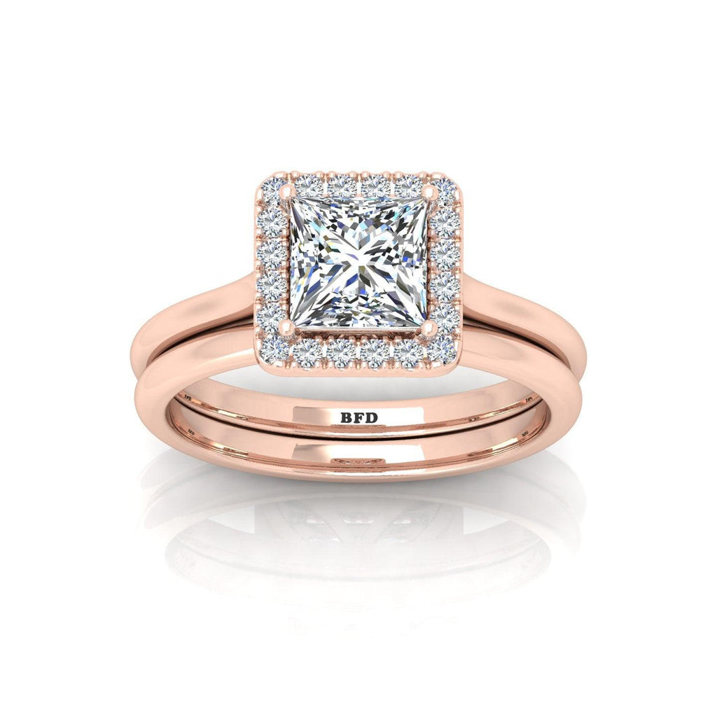 Certified Princess Diamond Halo Engagement Ring With Matching Band 1.20Carat