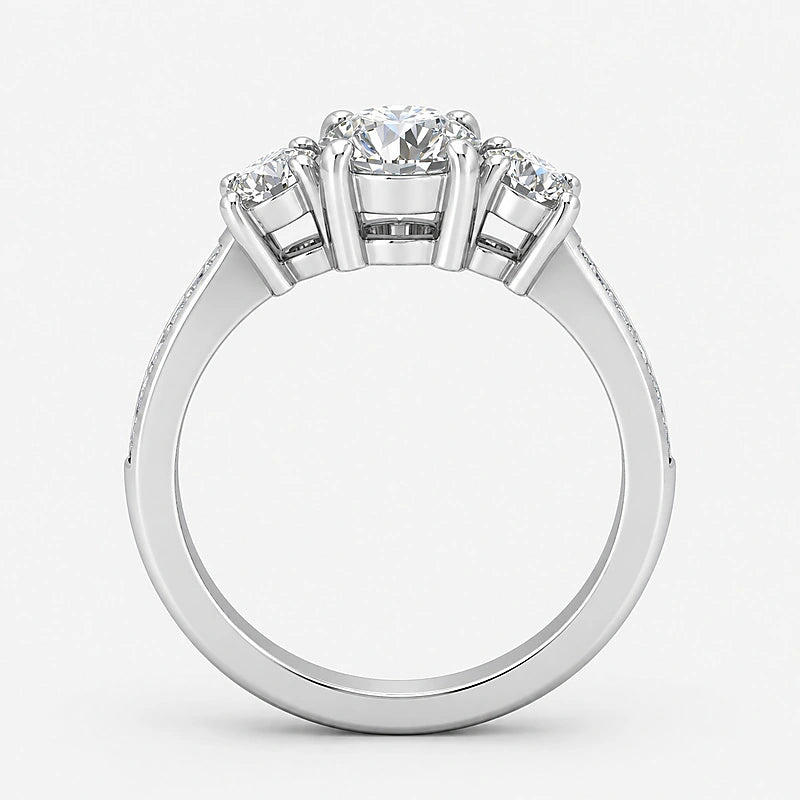 IGI Certified Lab Grown Round Diamond Engagement Ring with Side Diamonds in Gold & Platinum - 1-5ct