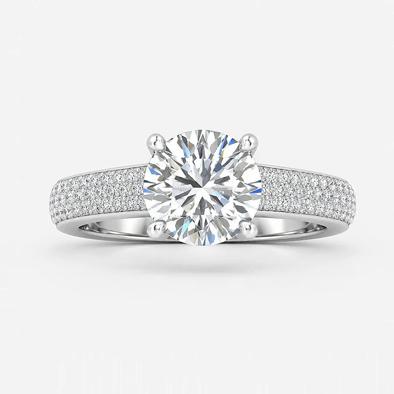 IGI Certified Lab Grown Round Diamond Solitaire Engagement Ring with Side Diamond Accents in Gold & Platinum - 1-5ct