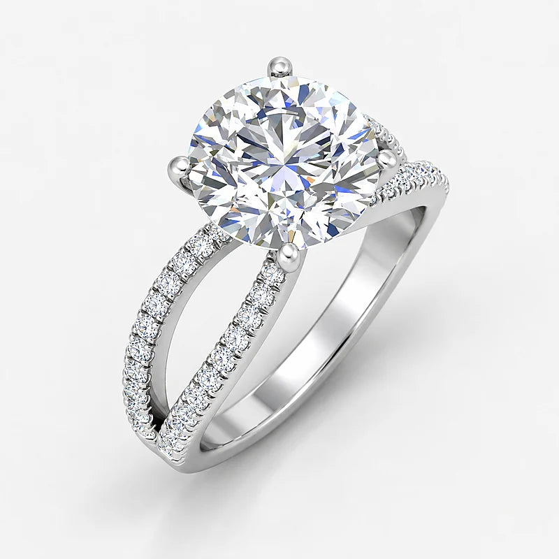 IGI Certified Lab Grown Round Diamond Solitaire Split Shank Engagement Ring with Side Round Diamonds in Gold & Platinum - 1-5ct