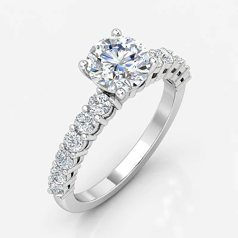 IGI Certified Lab Grown Round Brilliant Cut Diamond Solitaire Engagement Ring with Side Diamond Accents in Gold & Platinum - 1-5ct