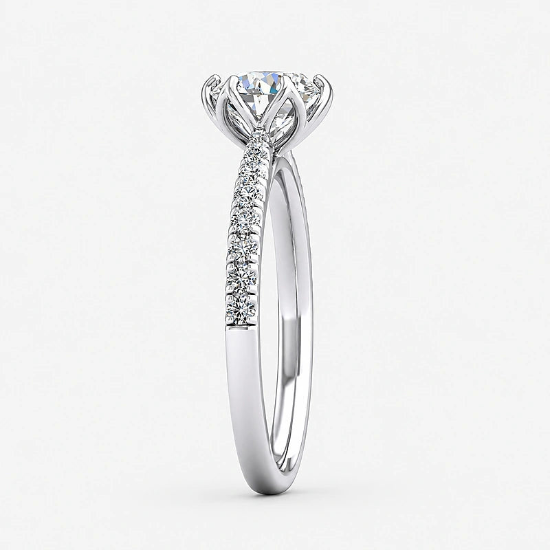 IGI Certified Lab Grown Round Diamond Solitaire Pavé Side-Stone Engagement Ring in Gold & Platinum - 1-5ct