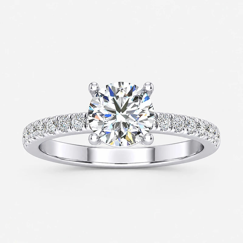 IGI Certified Lab Grown Round Brilliant Cut Diamond Pavé Solitaire Engagement Ring in Gold & Platinum – 1–5Ct