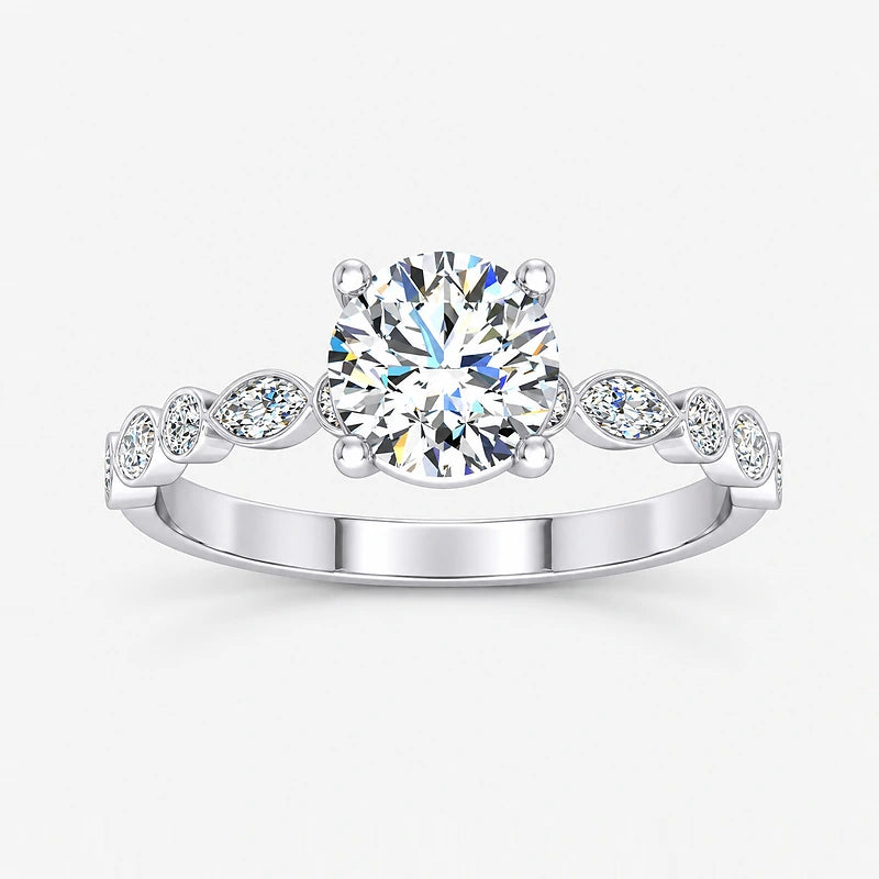 IGI Certified Lab Grown Solitaire Engagement Ring with Alternating Marquise & Round Diamond Accents in Gold & Platinum – 1–5Ct