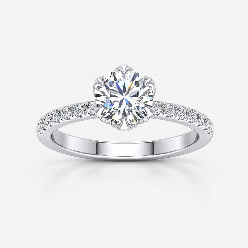 IGI Certified Lab Grown Round Brilliant Cut Solitaire Diamond Engagement Ring with Pavé Accents in Gold & Platinum – 1–5Ct