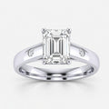 IGI Certified Lab Grown Emerald Cut Diamond with Round Side Stones Claw & Bezel Engagement Ring in Gold & Platinum – 1–4Ct
