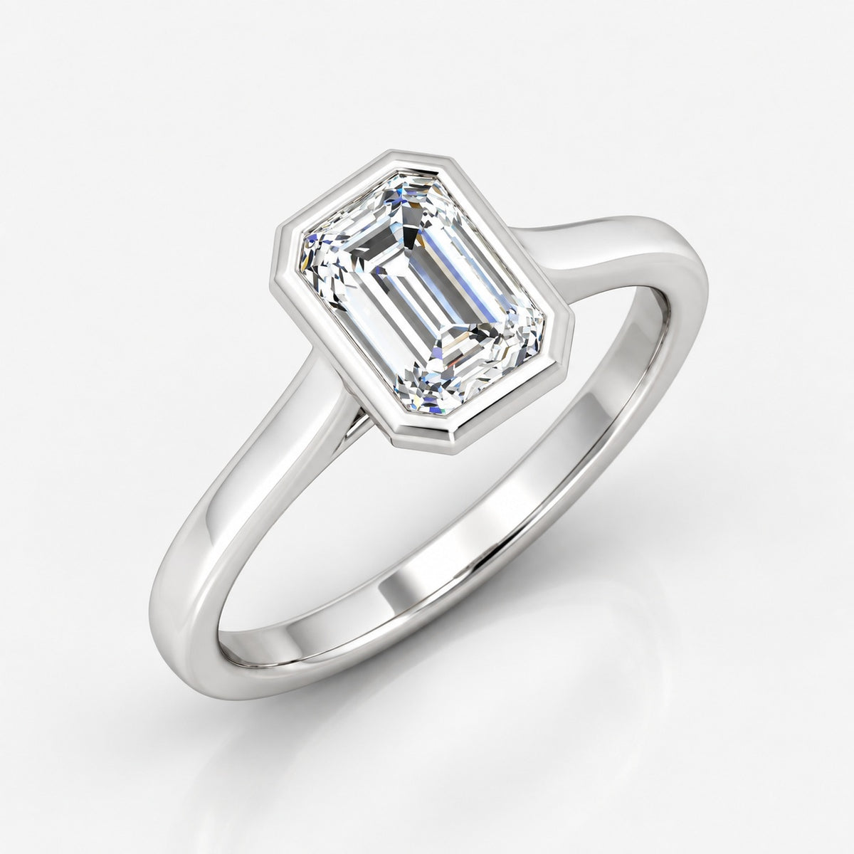 Bezel Setting IGI Certified Classic Solitaire Emerald Diamond Engagement Ring in Gold & Platinum