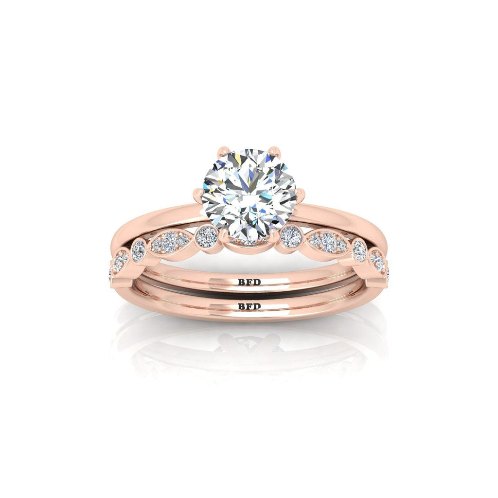 Certified 6 Claw Round Diamond Solitaire Ring With Matching Band