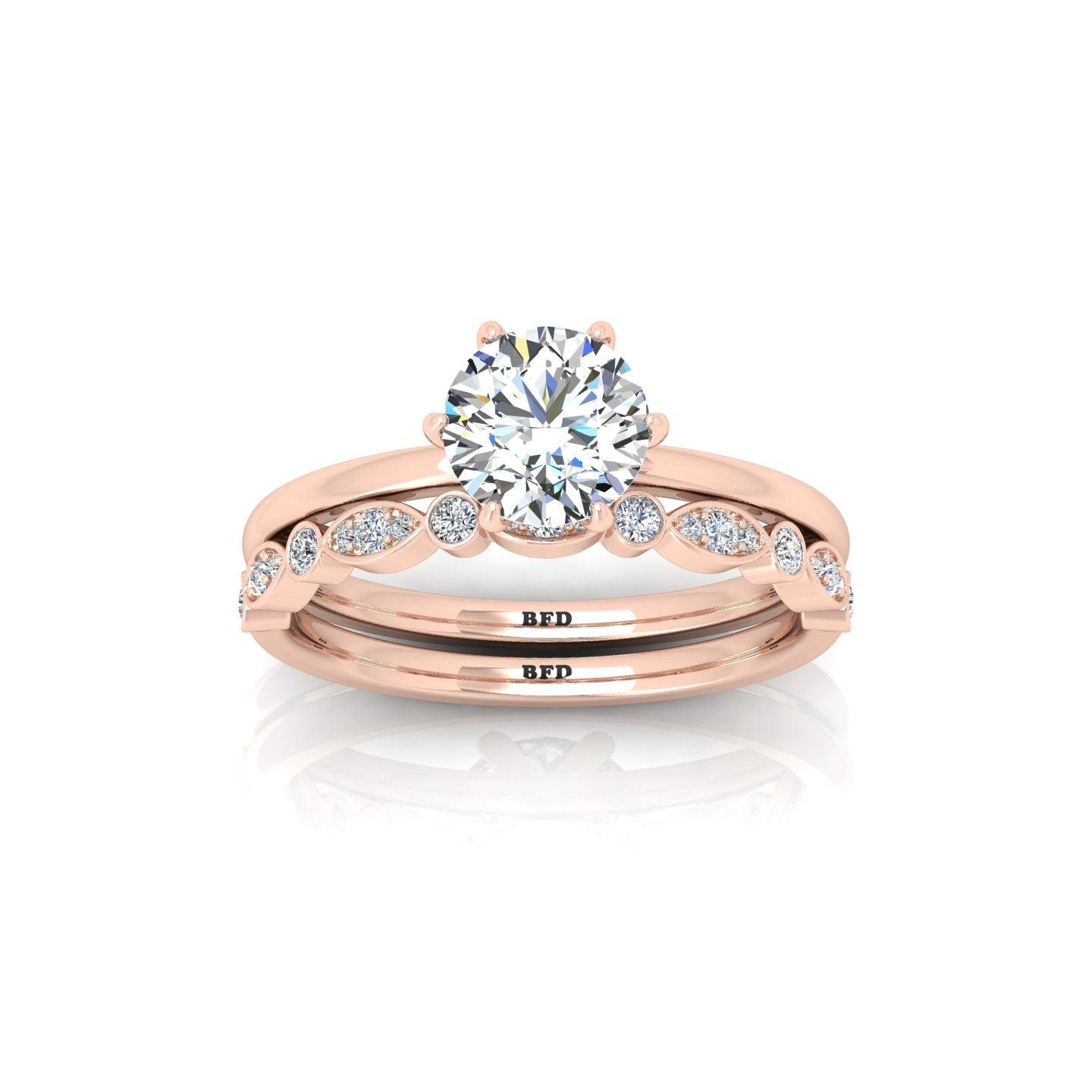 Certified 6 Claw Round Diamond Solitaire Ring With Matching Band