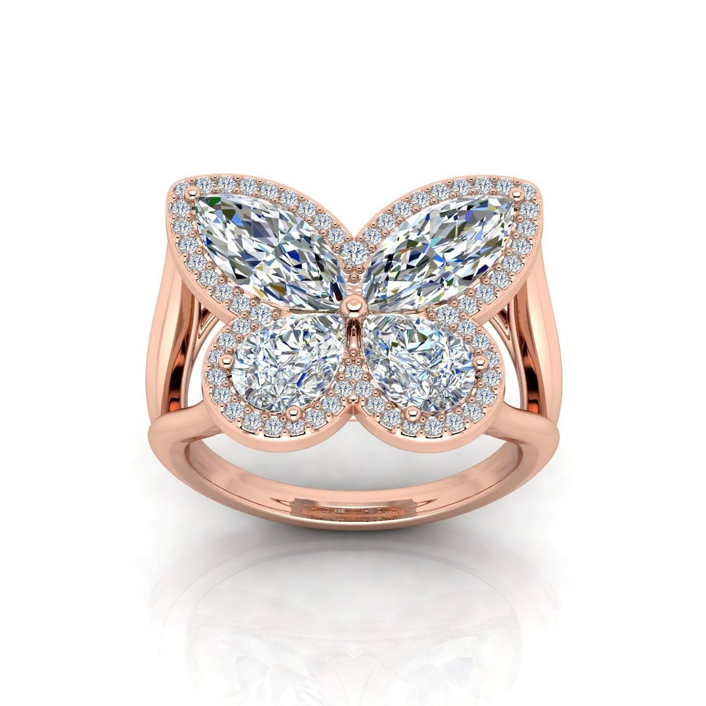 D/VS 4.00 Carat Butterfly Design Vintage Look Engagement Ring - amadadiamonds