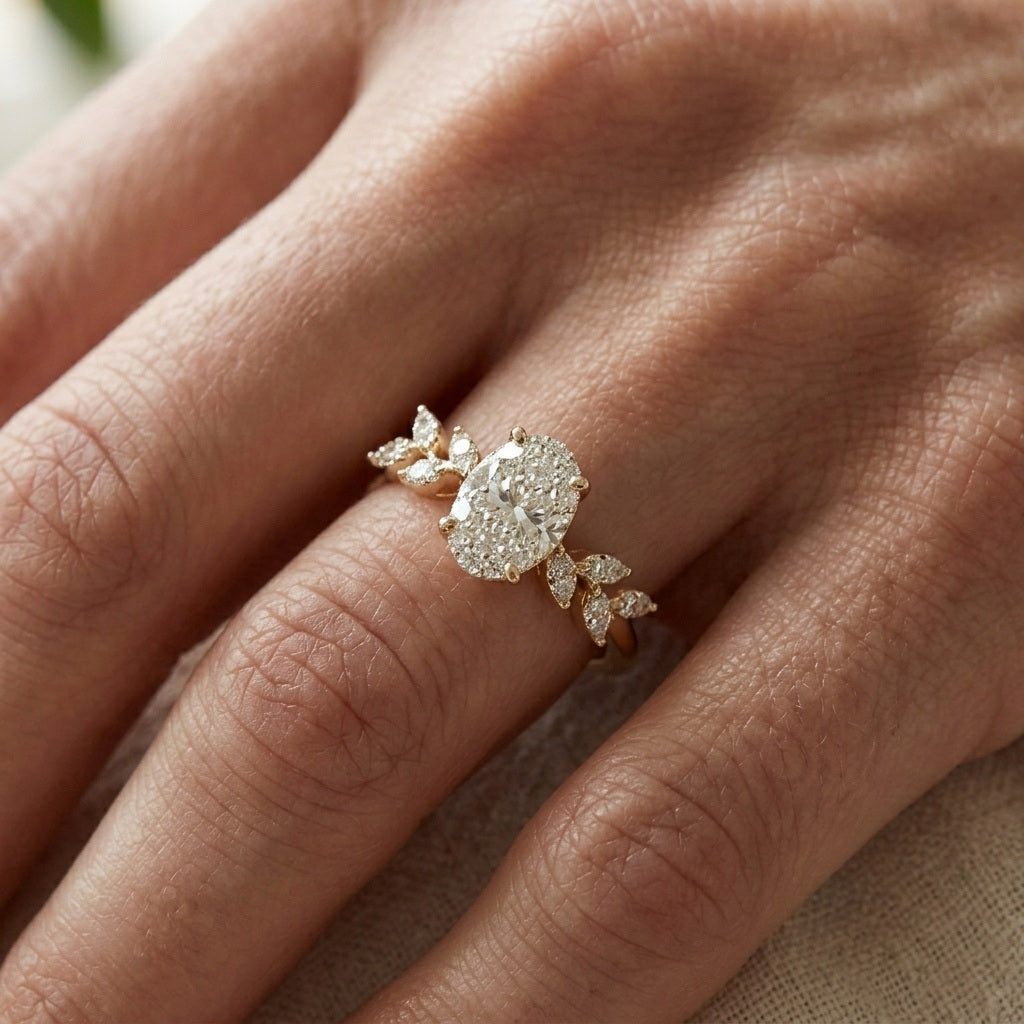 IGI Certified Oval & Side Lab Diamond Designer Engagement Ring - E/VS