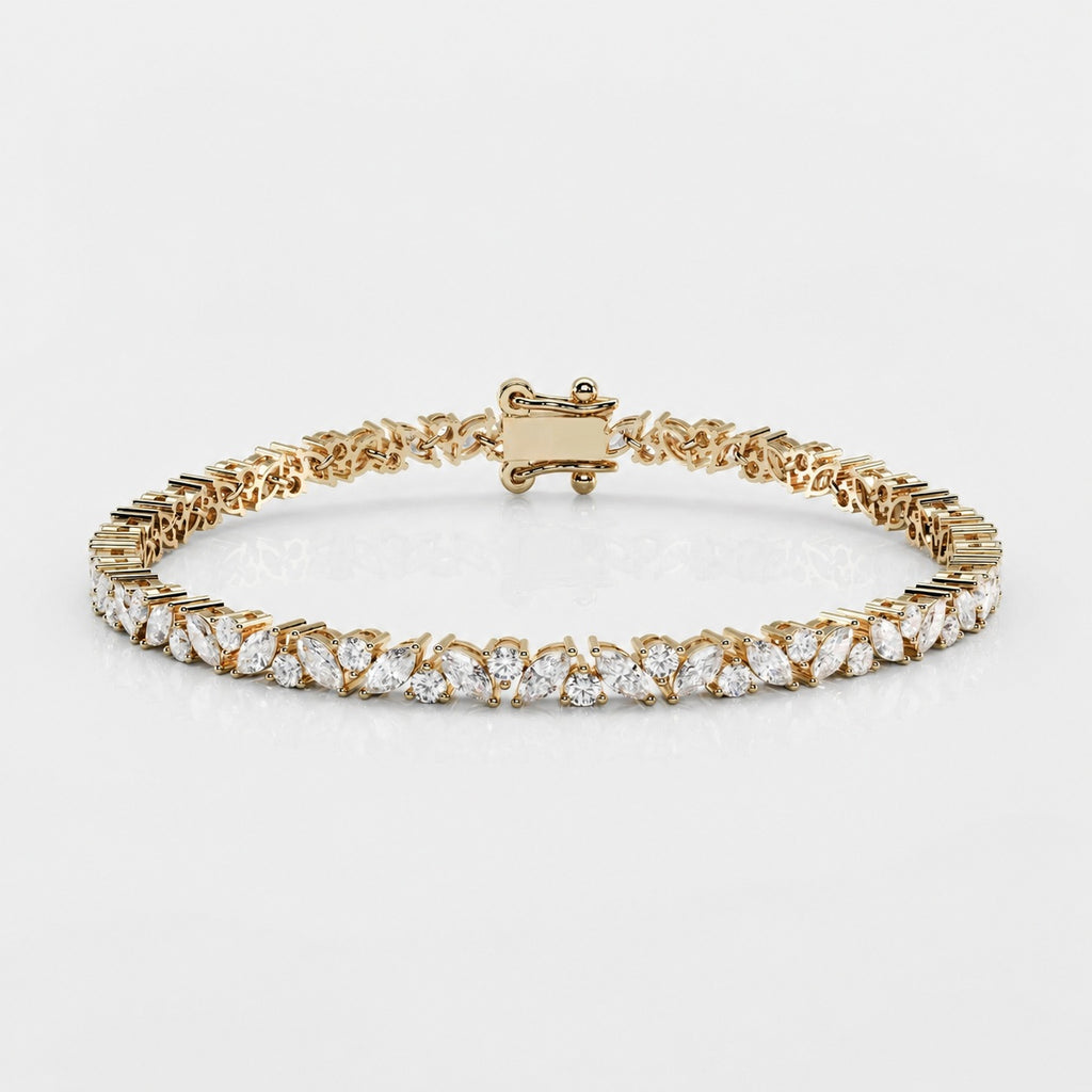 Classic Round and Marquise Diamond Tennis Bracelet 9K 'Gold 10.00Ct