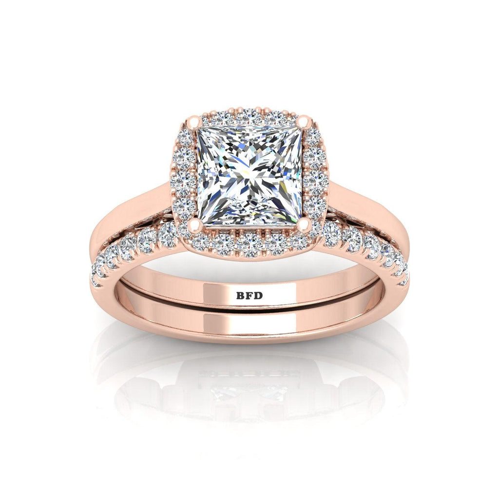 Certified Princess Diamond Halo Engagement Ring With Diamond Matching Band 1.50Carat