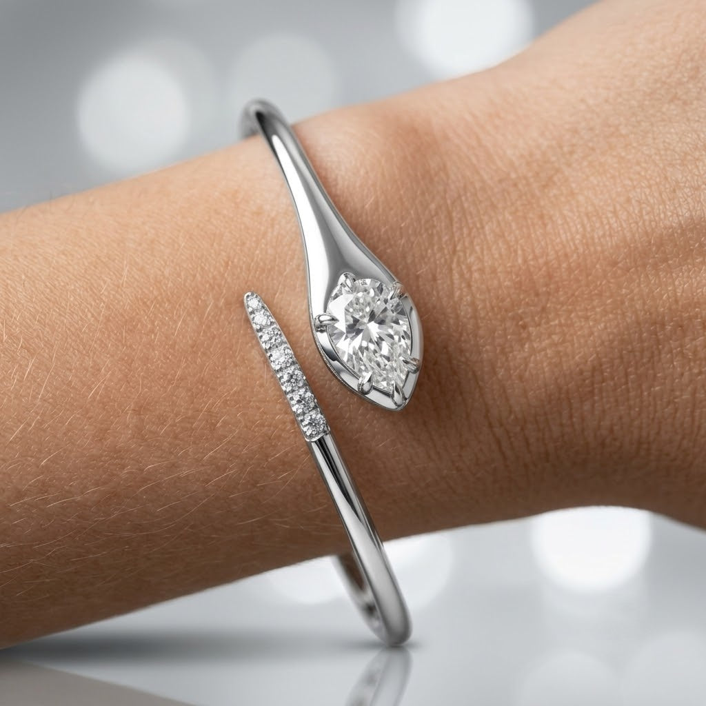 1.00ct Pear Diamond Tennis Bangle - 9k White Gold