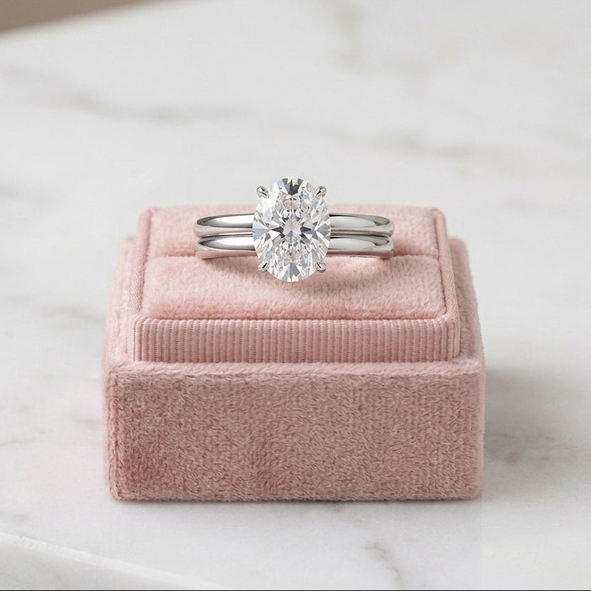 IGI Certified Oval Lab Grown Diamond Classic Solitaire Bridal Set Engagement Ring – E/VS